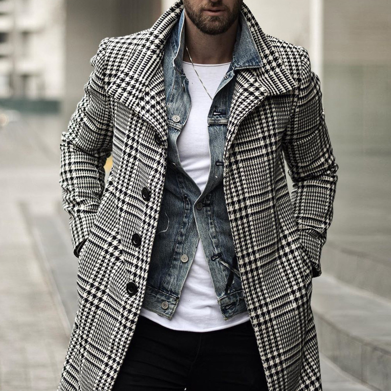 Cappotto da uomo di media lunghezza con risvolto a quadri_voghion.com