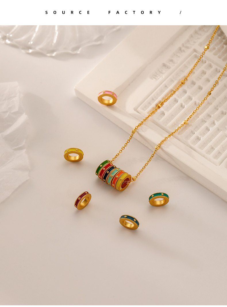 Damen Schmuck Vintage Matte Emaille Creolen und Halskette Set, Geometrische Ohrhänger, Minimalistischer Boho Chic Statement Schmuck_voghion.com