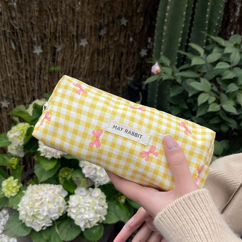 Begge Checkered Bow Makeup Bag - Large Capacity & Cute (Stylish Cosmetic Pouch For Girls)_voghion.com