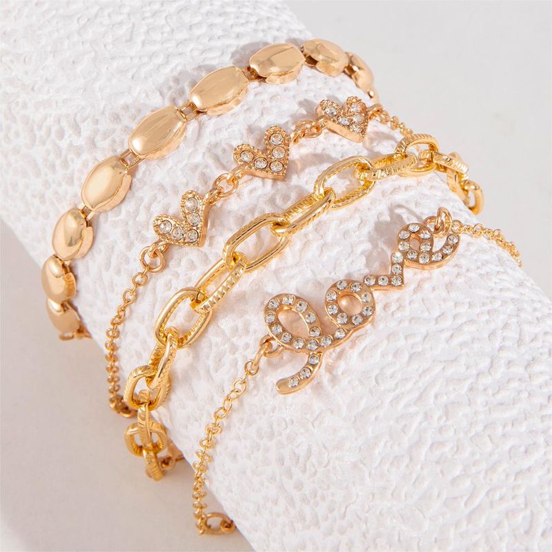 Pulseiras Premium Sense Dia Chain Multicamadas Empilhadas Design Criativo Pulseira de Carta de Amor Conjunto de 4 Peças para Mulheres_voghion.com