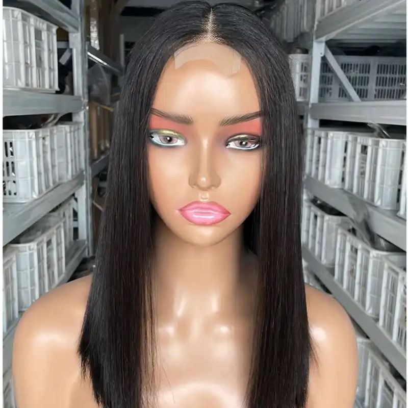 14A Double Drawn 200% Dichte Brasilianische 2*6 Kim Closure Bob Double Drawn Hair Bone Seidige glatte Echthaarperücken_voghion.com