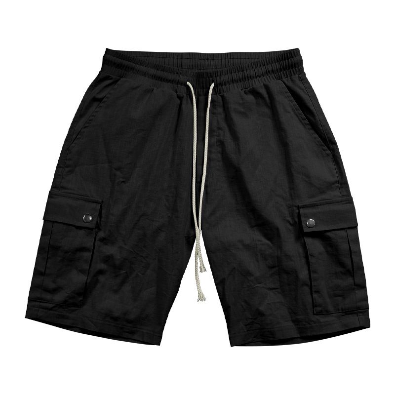 Pantalones cortos casuales de playa de lino con nudo de bambú para hombre de American Amikaji Outdoor Tactical Workwear de verano_voghion.com