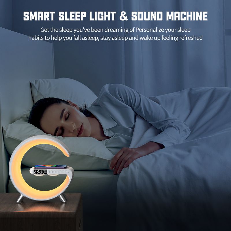 Smart Bluetooth Speaker Big Ambient Wireless Charger Bedside Alarm Clock Night Light Small G Audio_voghion.com