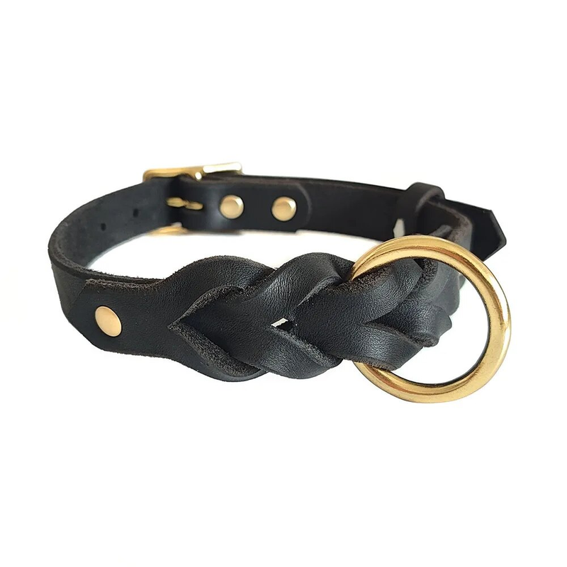 Hochwertiges, echtes, geflochtenes Halsband, verstellbar, weiches, echtes Leder, Trainingshalsband für Haustiere mit rostfreien Metallbeschlägen_voghion.com