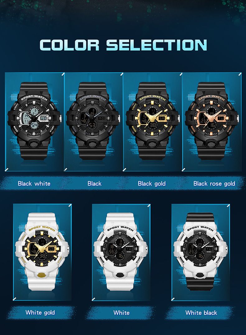 Men's Digital Analog Sports Watch With LED Backlight, 50M Waterproof, Shockproof, Alarm & Date Display For Outdoor & Casual Wear_voghion.com