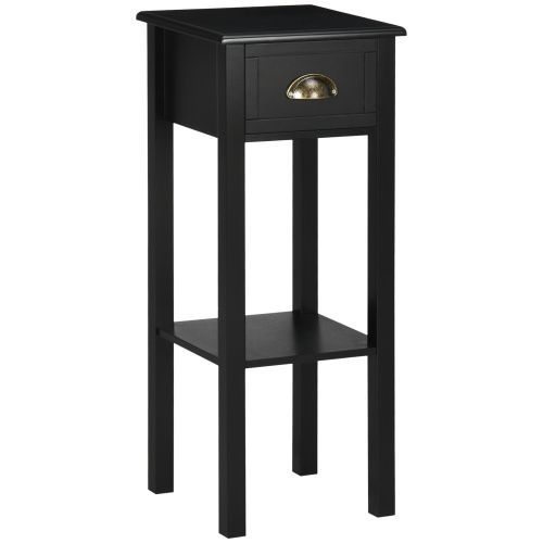 HOMCOM 29" 2-Tier Side Table With Drawer Shelf, End Table For Living Room, Black_voghion.com