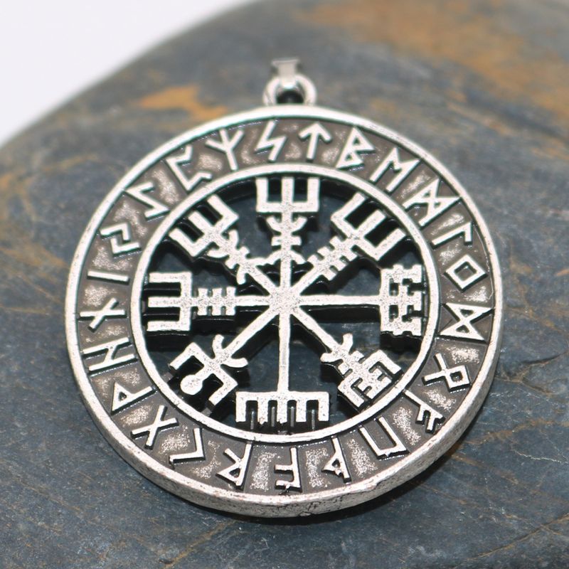Wikinger-Piraten-Kompass Odin Logo Halskette Nordischer Runawin Metallanhänger Accessoire_voghion.com