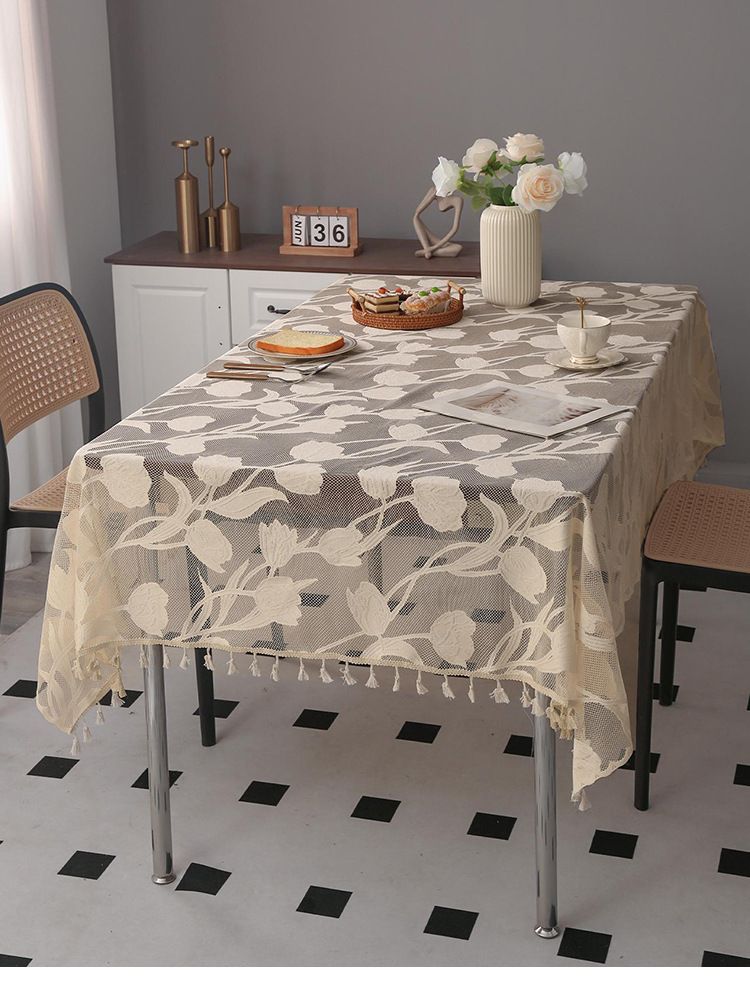 Nappe Tulipe et Oiseau – Housse de table rectangulaire en polyester de qualité supérieure 140 x 80 à 300 cm, résistante à la chaleur pour table à manger/table basse – Décoration florale nordique_voghion.com