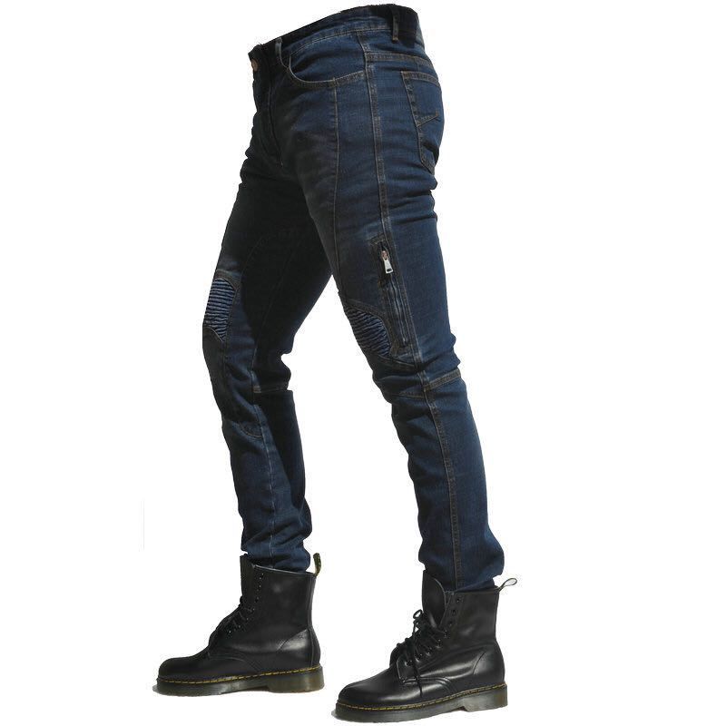 Jeans da motociclista: pantaloni in denim elasticizzato dal taglio dritto con protezione per le ginocchia, comfort di guida per tutte le stagioni, per uomo e donna_voghion.com