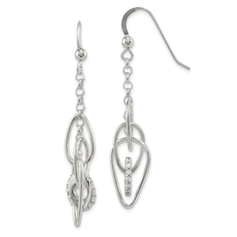 Sterling Silver Polished CZ Teardrop Dangle Shepherd Hook Earrings_voghion.com
