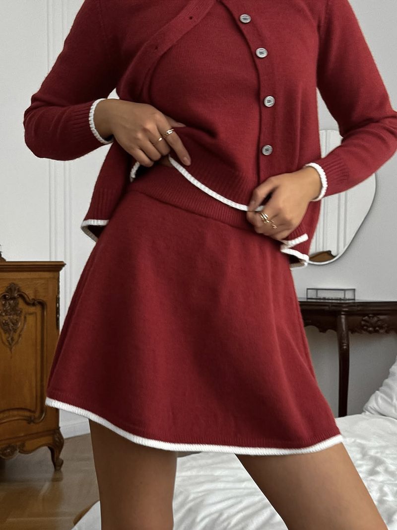 Chic Knit 3-Piece Set – Oversized Cardigan & Mini Skirt, Soft Cotton Blend (S/M/L, Fall/Winter Essential, Cozy Stylish Outfit For Work & Weekend)_voghion.com