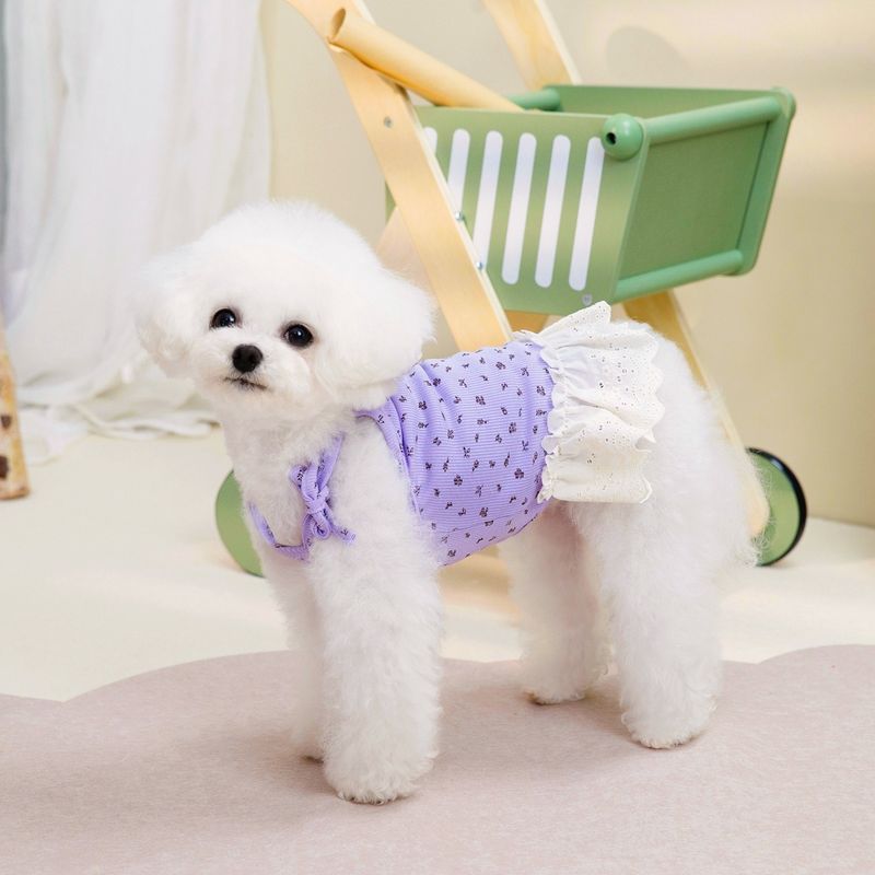 Floral Edge Fresh Style Strap Short Small Dog Summer Lightweight Cool Ribbed Skirt Pet Clothes_voghion.com