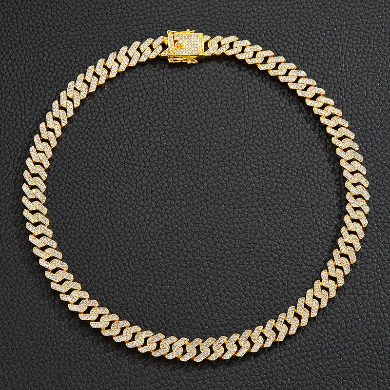 Heren- en damessieraden Hiphop Cubaanse schakelketting 12 mm volledige CZ-diamanten punk retro-stijl ketting voor streetwear punk retro-stijl hiphop sieraden_voghion.com
