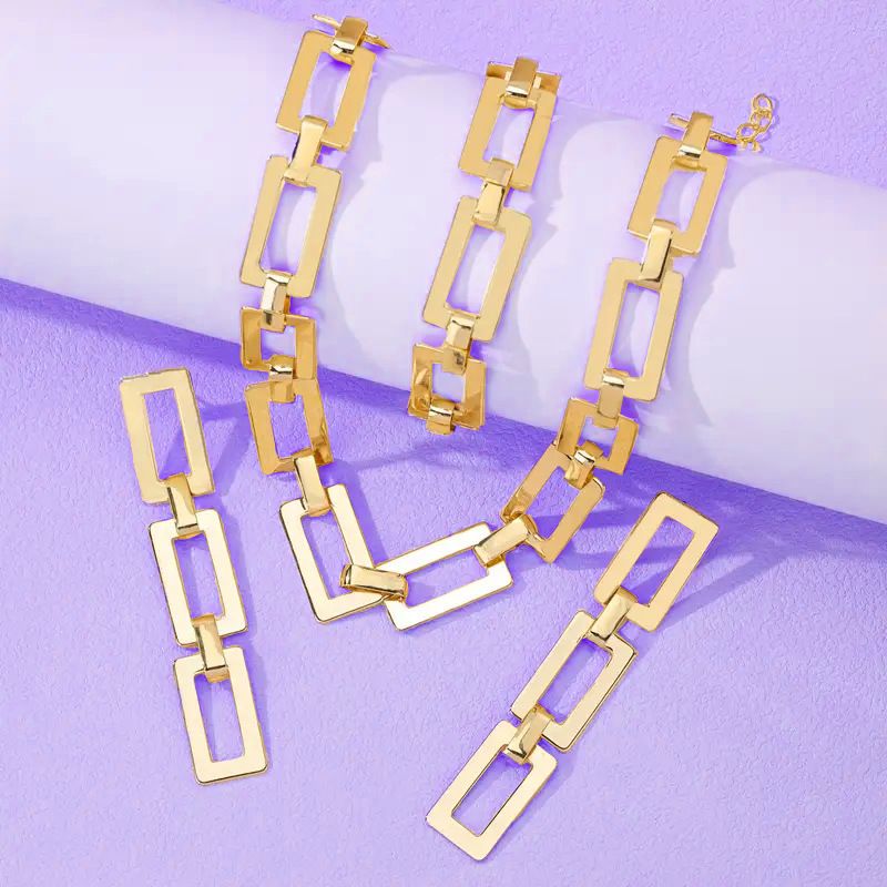 Jewelry Sets Necklace Earring Set Ring Bracelet Set 1 Square Chain Style Leopard Print Gold Necklace Bracelet Earring Set Elegant Personality_voghion.com
