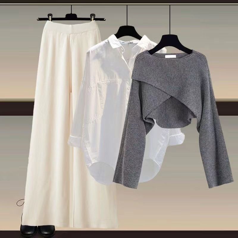 Roupas femininas Camisola de malha camisa perna larga calças três peças terno tamanho grande roupas femininas moda feminina slim_voghion.com