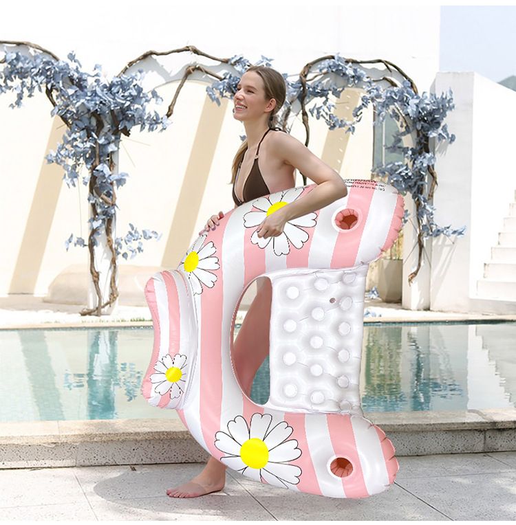 Daisy Inflatable Lounger - U-Shaped Floating Chair With Pillow & Thickened Eco-PVC (Compact Single Person Pool Float For Adults)_voghion.com