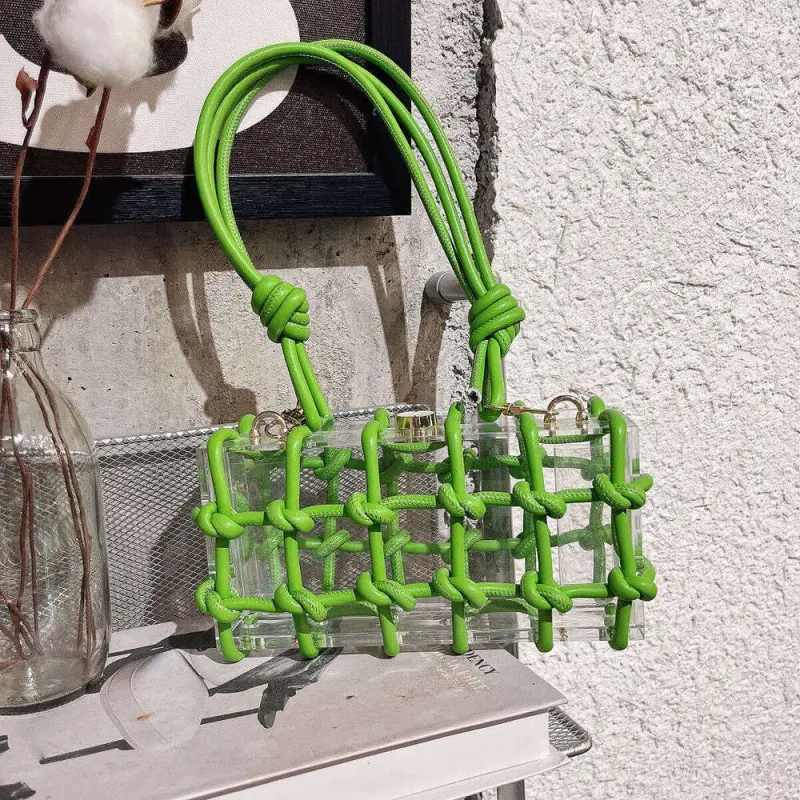 Borsa quadrata trasparente in acrilico con design di nicchia 2025, nuova borsa da sera intrecciata con diamanti, piccola tote per donna_voghion.com