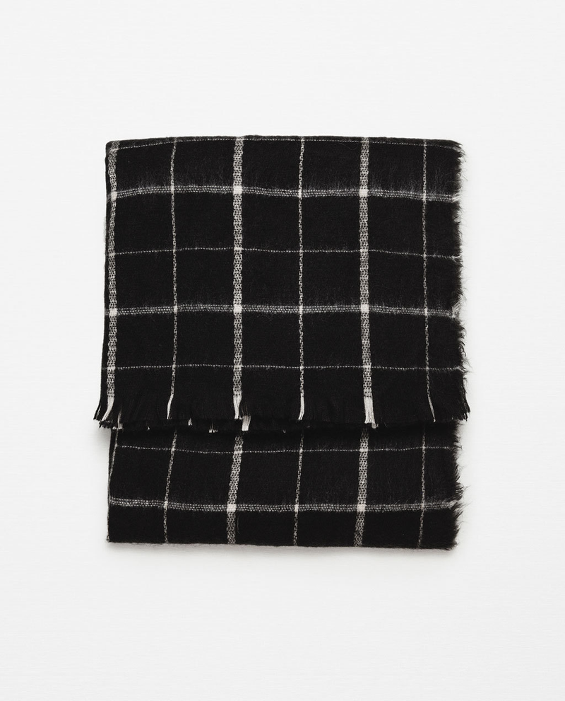 Unisex černá kostkovaná šála Bílá kostkovaná čtvercová šála_voghion.com