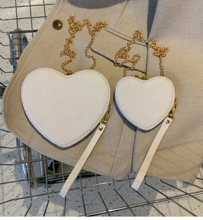 Borsa a catena con catena a forma di cuore da donna nuova Borsa a tracolla alla moda Borsa a tracolla in PU solido_voghion.com