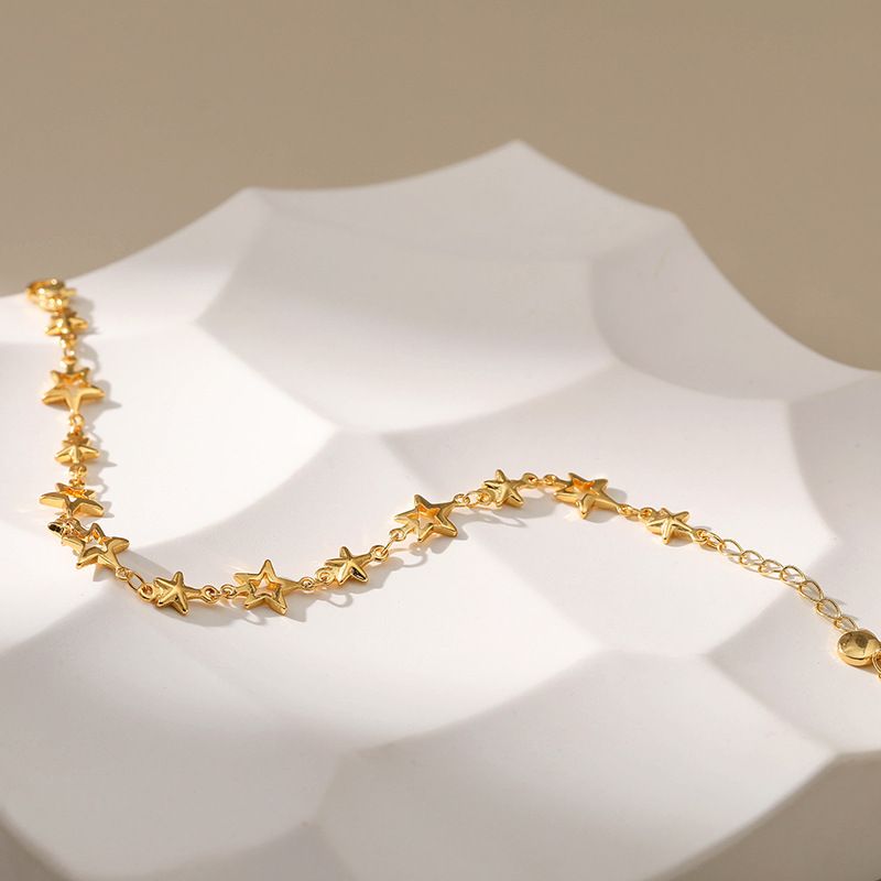 Star Niche Design Copper Plated K Real Gold Whitening Sweet Bracelet High End Extendable And Adjustable Creative Hand Jewelry_voghion.com