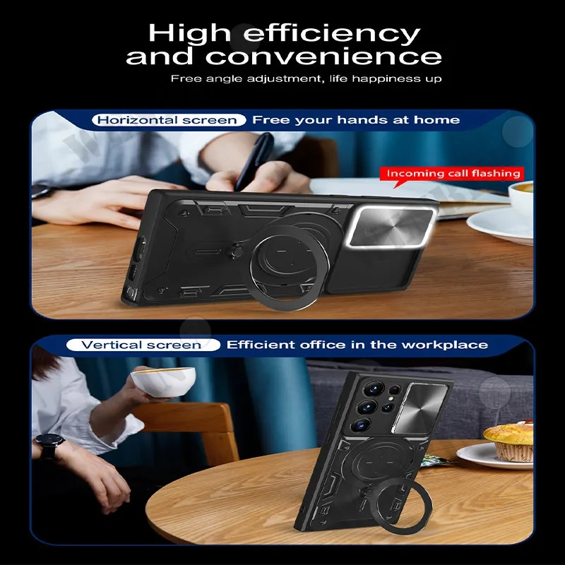 Funda para Samsung S23 S22 Ultra Plus S21 S20 FE A54 A14 A24 A13, cámara deslizante giratoria magnética, funda con soporte giratorio 360_voghion.com