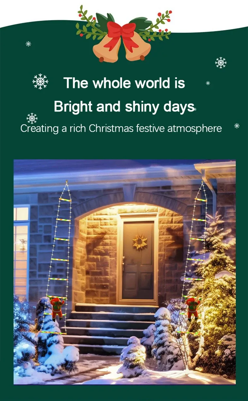 Luci a corda con scala di Babbo Natale da 1/3 m, USB, 8 modalità, lampada a LED, decorazione natalizia per giardino, albero di Natale, regalo di Capodanno_voghion.com