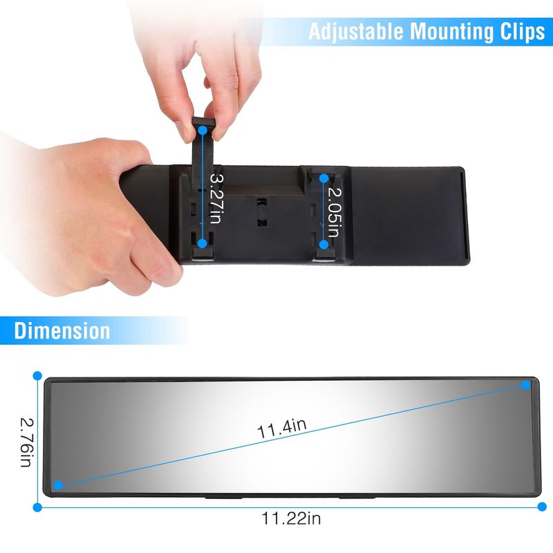 Car Rearview Mirror 11.4in Interior Clip-on Curve Convex Panoramic Anti-glare Rear View Mirrors_voghion.com