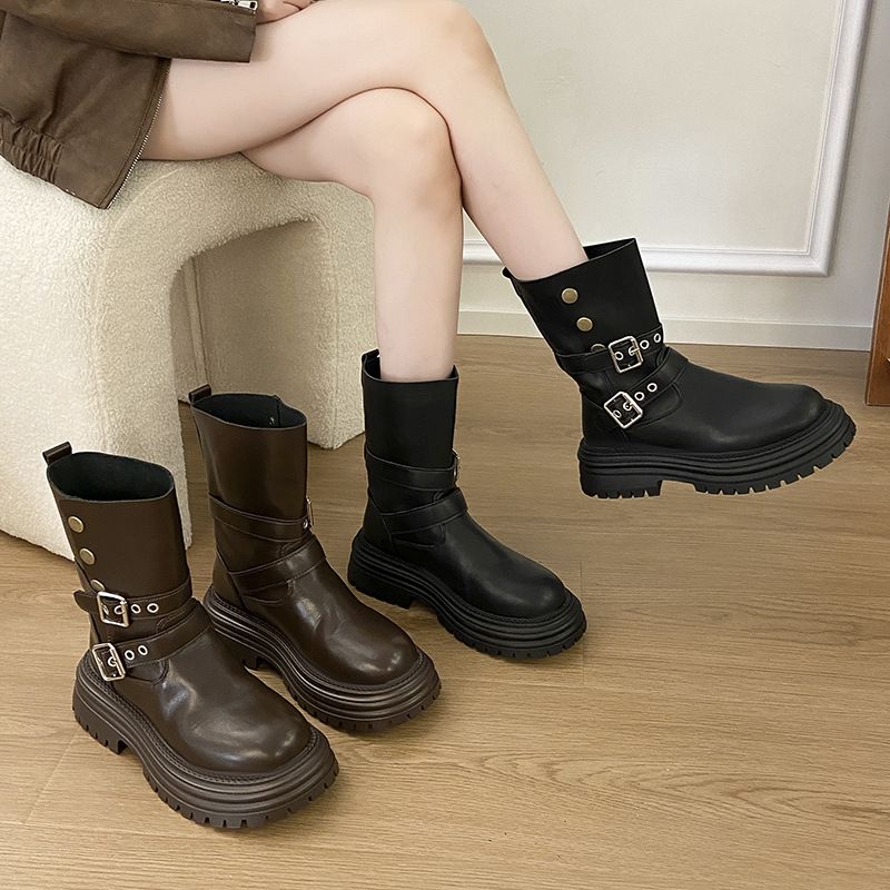 Plateau-Melad-Kurzstiefel für Damen, Herbst/Winter 2025, neuer britischer Stil, braun, mit klobigem Absatz, zweiseitiger Martin-Stiefel_voghion.com