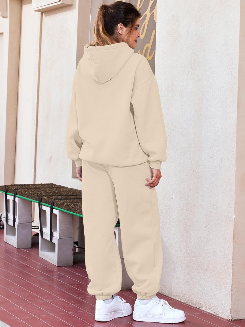 Ensemble sweat à capuche et jogging décontracté pour femme - Tenue deux pièces en polyester doux pour l'automne/hiver, tenue de détente confortable, grandes tailles disponibles_voghion.com