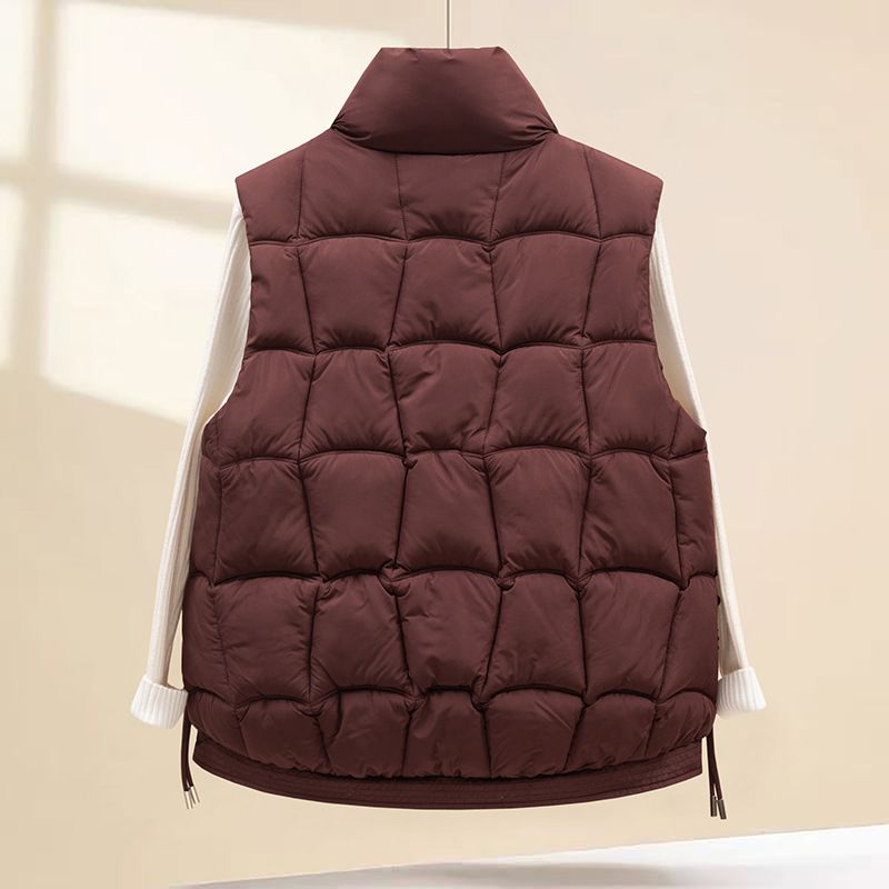 Women's Quilted Vest With Hood - Polyester Puffer Jacket For Winter, Streetwear Fashion, Oversized Fit, Zip Front_voghion.com