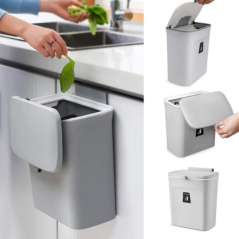 Poubelle suspendue à la porte de l'armoire de cuisine, conteneur à déchets, poubelles, supports suspendus pour cuisine et salle de bain, outils de nettoyage pour poubelles_voghion.com