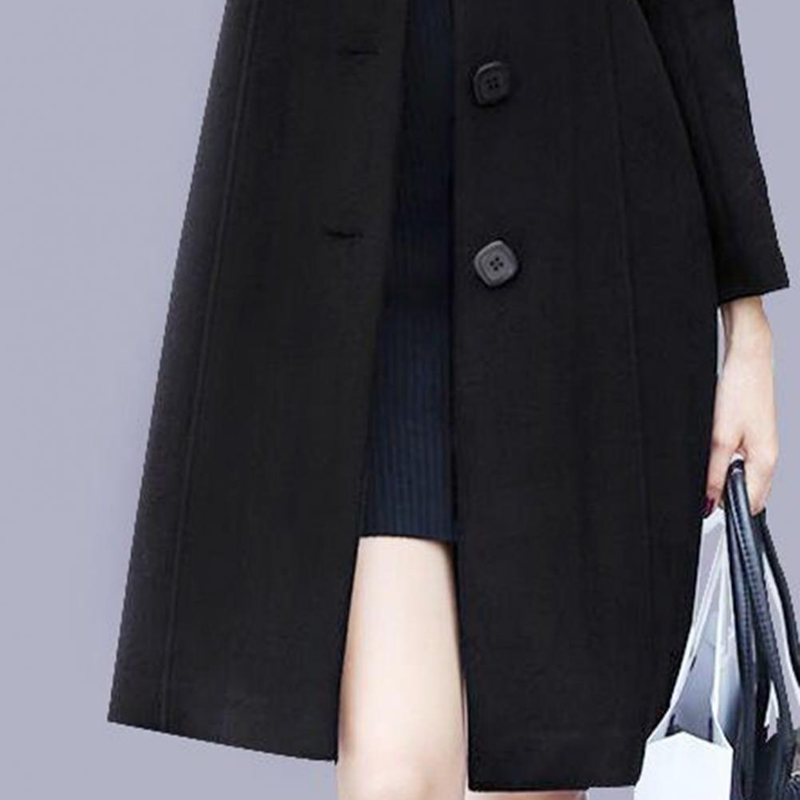Comemore toamna femei haina cu guler mediu elegant cald iarna jachetă cu un singur nasture culoare solidă turn-down plus size_voghion.com