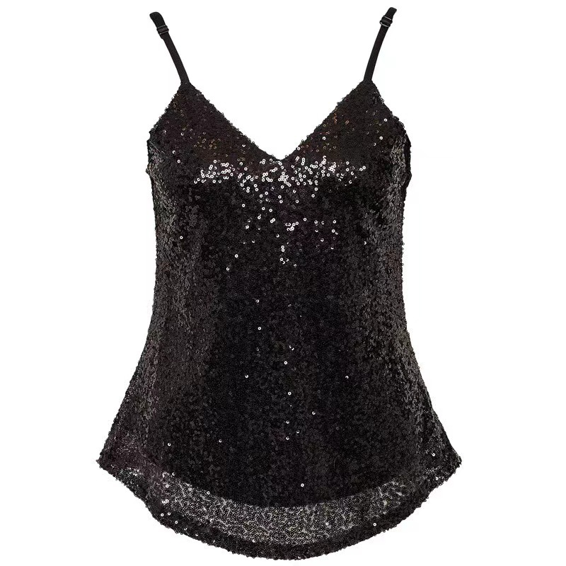 Nuova piccola fionda da donna con paillettes sexy per ragazza calda, sottile, nera con scollo a V_voghion.com