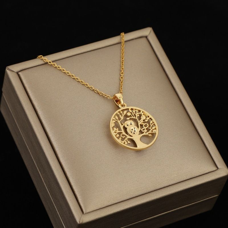 【Galvanoplastie en or véritable】 Collier pendentif hibou arbre de vie doré avec un luxe léger et un design unique_voghion.com