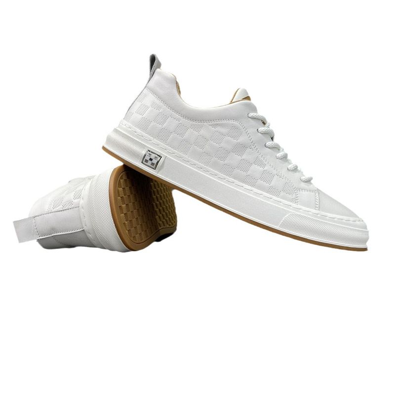 Men's Leather Small White Versatile Board Lace Up Trendy Breathable Soft Soled Flat Shoes, Men's Shoes_voghion.com