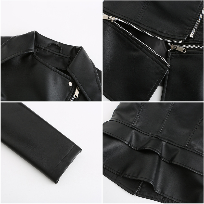 Giacca in pelle da donna con orlo staccabile, giacca casual alla moda_voghion.com