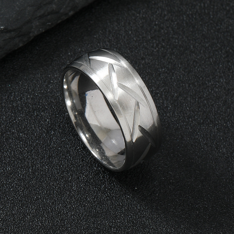 Fashionable and best-selling titanium ring design with a temperament of 8mm batch flower stripes, matte brushed_voghion.com