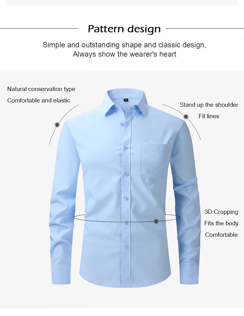 Camicia elasticizzata su quattro lati, da uomo, stile business casual, a maniche lunghe, camicia professionale da uomo_voghion.com