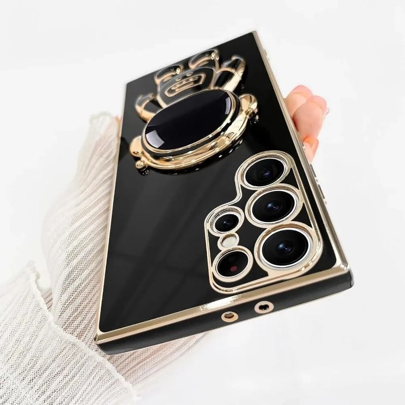 Custodie con supporto per astronauta per Samsung Galaxy S25, S24, S23, S22, S21, S20 Ultra Plus FE, cover con cornice dorata, accessori per telefono_voghion.com