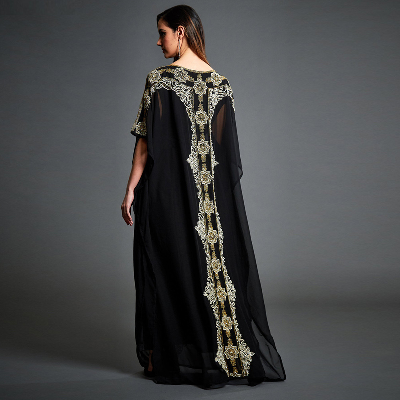 Neu Muslimischen Frauen Rundhals Robe Strand Urlaub Rock Chiffon Print Kleid_voghion.com