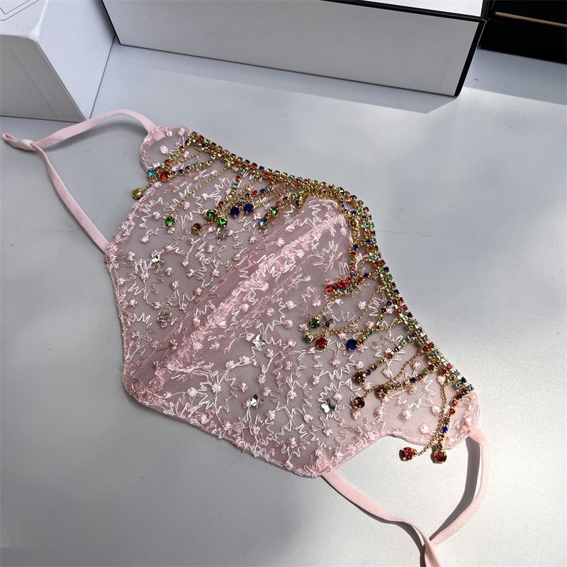 Lace Summer Mask Personalized Tassel Butterfly Diamond Decorative Mask Washable Breathable Mesh Veil_voghion.com