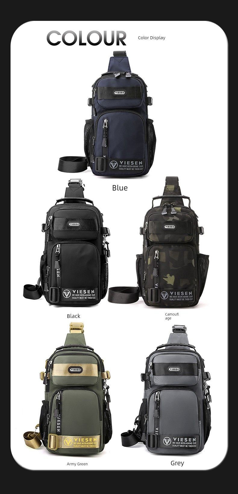 Viessen Men Casual Chest Large Capacity Shoulder Messenger Bag Outdoor Multi-Functional Backpack_voghion.com