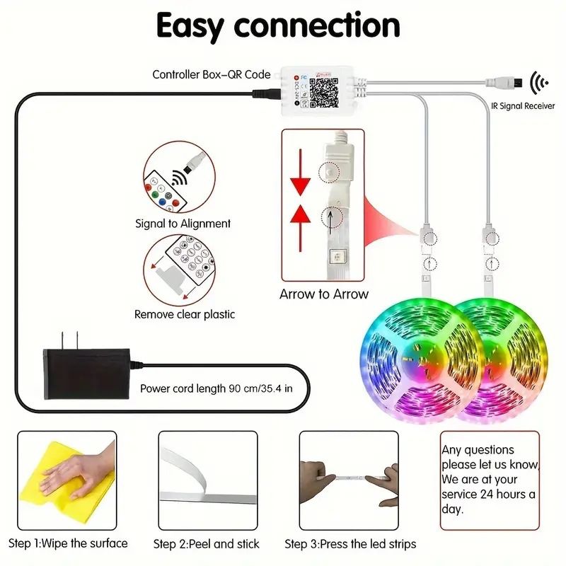 24V RGB LED Strip Lights With Bluetooth Music Sync, 3535 SMD, 44-Key Remote, Self-Adhesive, For Home & Party Decoration_voghion.com
