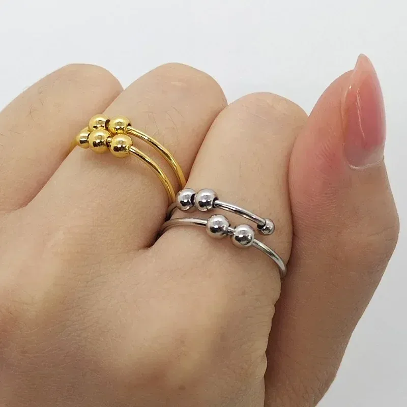 Rotierende Perlenringe aus Edelstahl, Anti-Angst-Ring, verstellbare rotierende Anti-Stress-Ringe für Frauen und Männer, Modeschmuck_voghion.com