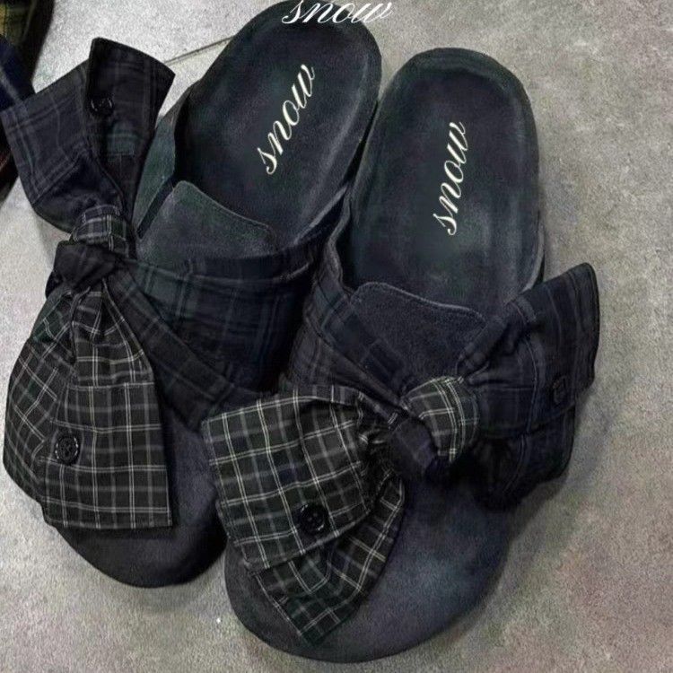 French Style Thick-Soled New Shoes For Women 2025 Summer New Genuine Leather Versatile Bowknot Lazy Closed-Toe_voghion.com