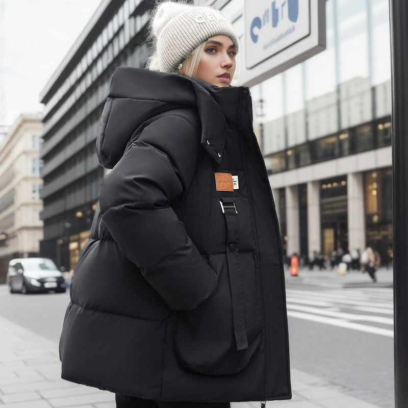 Damen-College-Stil, einfache koreanische Version, mit Kapuze, Stehkragen, wattierte Jacke, Nische, verdickte, wattierte Jacke_voghion.com