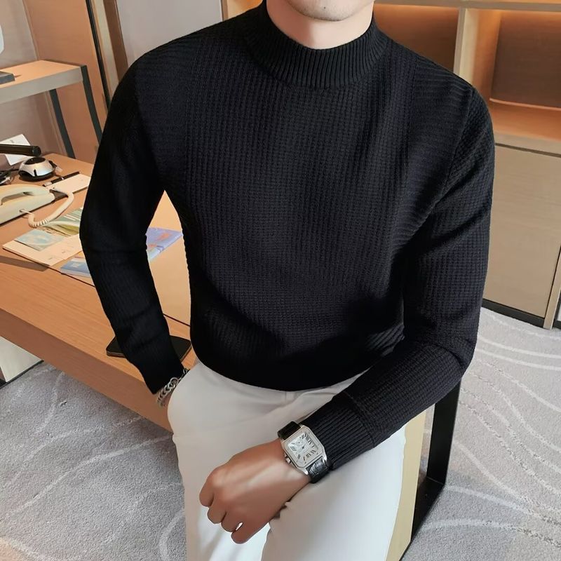 Maglione caldo a collo alto per uomo, autunno e inverno, vestibilità attillata, a maniche lunghe, versatile, tinta unita_voghion.com