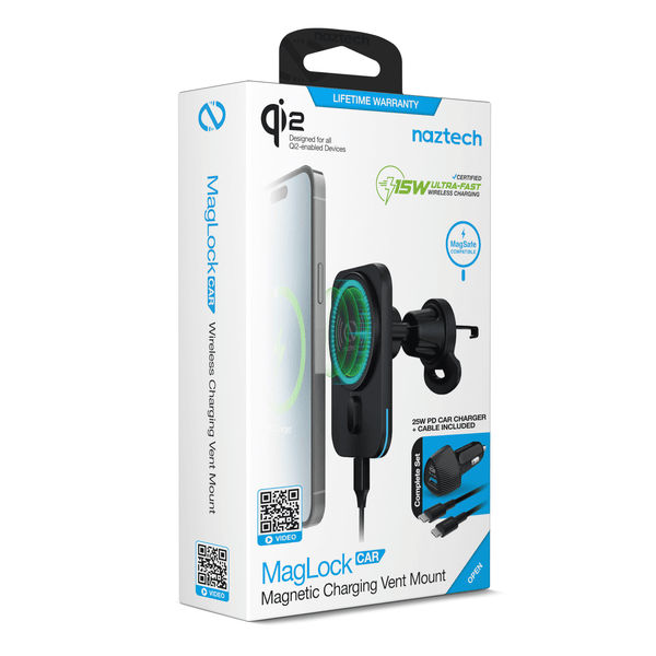 Naztech MagLock CAR 15W Magnetic Wireless Fast Charging Vent Mount With Qi2_voghion.com