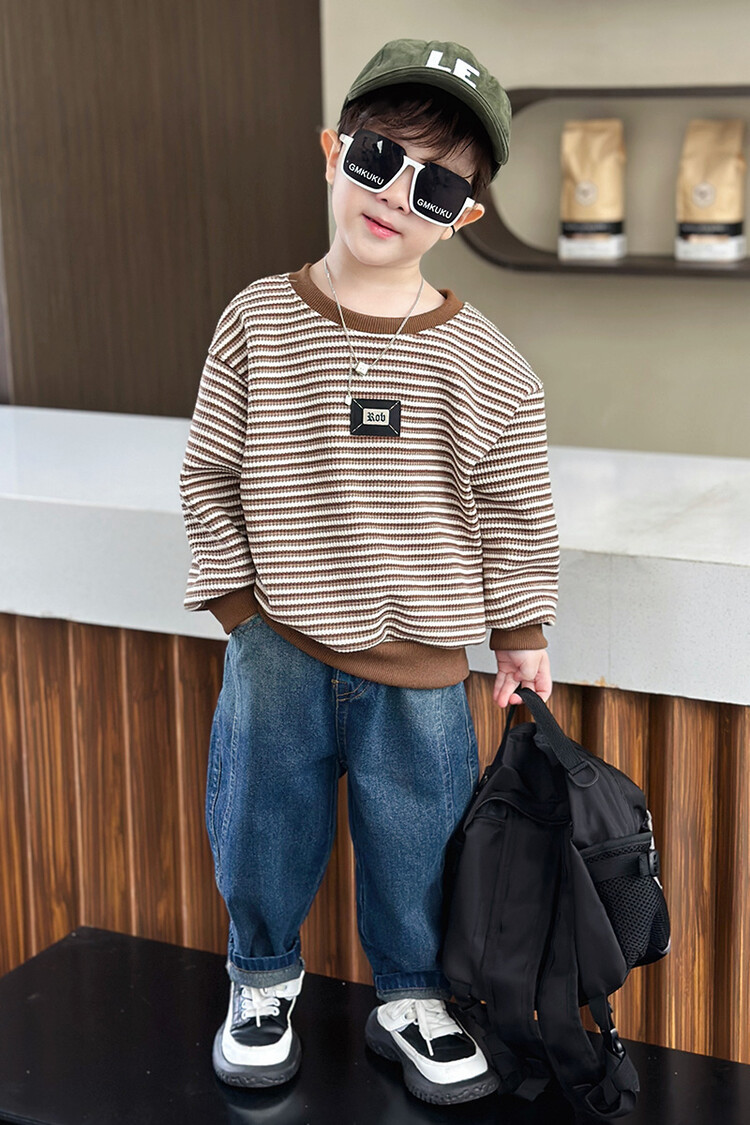 Streifen 2023 Frühling und Herbst Neue Kinder Hübsche Casual Zwei Stück Set für Jungen mit Western Stil Lange_voghion.com