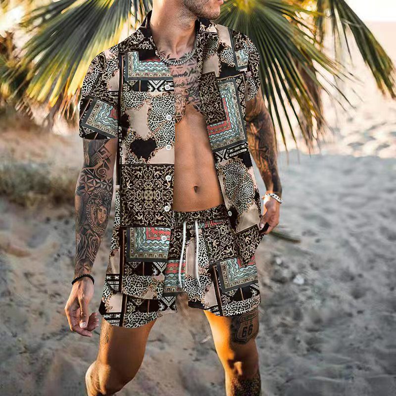2024 sommer männer Hemd Casual Lose kurzarm Shorts Strand Set_voghion.com
